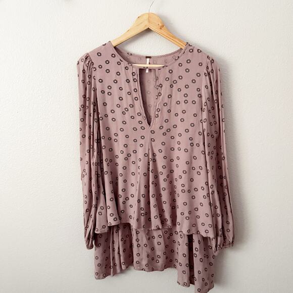 FREE PEOPLE | Purple Mauve Beck Printed Tunic Mini Dress Tiered | Size Medium - Picture 2 of 7
